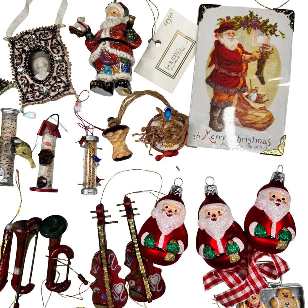 Christmas Ornaments Blown Glass Santa Claus Angels Snowflakes Owls Vtg Lot of 50 - Picture 5 of 16